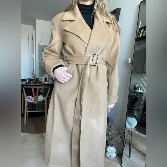 NWT Silk Maison 100% Wool Belted Camel Coat - Picture 10 of 16